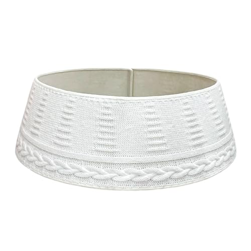 Alavuss Knitted Christmas Tree Collar for 7.5ft 9ft Pencil Tree White Chunky Cable Knit Xmas Tree Skirt Base Cover 28inch