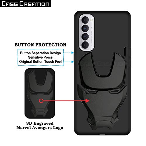 Image of COVERLY Official 3D Smooth Feel Avengers Logo Mask Soft Rugged Grip Silicone Iron Man Engraved Cartoon Movie Engraved Silicone Rubber Matte Back Cover for Oppo Reno 4 Pro (6.3 inch) - Black