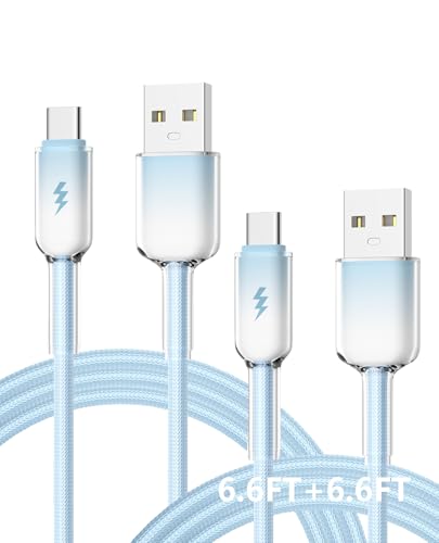 TOMSING [2-Pack 6.6FT, USB A to USB C Cable ，Gradient，480Mbps Speed，Type C 12W Charger Cord for iPhone 15 16 Pro Max, for Samsung Galaxy S24 S23,and More （Sky Blue）