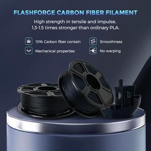 Image of FLASHFORGE Carbon Fiber PLA Filament 1.75mm, Carbon Fiber Reinforced PLA 3D Printer Filament, 1KG Spool Dimensional Accuracy + /- 0.02mm, High Strength & High Abrasion-Resistance (Black)