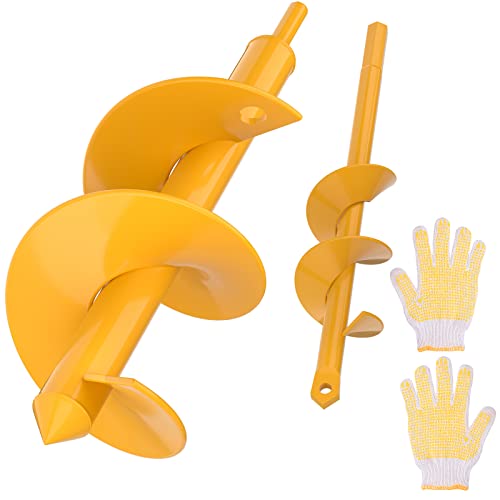 EVEAGE Auger Drill Bit for Planting, Garden Bulb Auger for Cordless Drill, Plant Auger 2 pcs Set 3'' x 12' and 1.6'' x 9' for 3/8' Hex Drive Drill Yellow