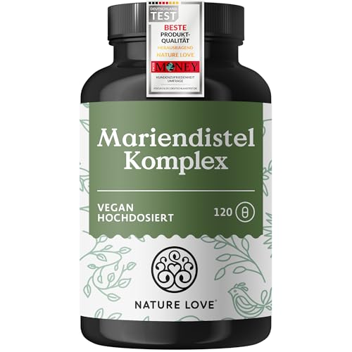 NATURE LOVE® Mariendistel, Artischockenextrakt, Löwenzahn & Desmodium 4-fach Komplex - 120 vegane Kapseln - Hochdosiert mit 80% Silymarin - Laborgerprüft, hochdosiert, in Deutschland produziert