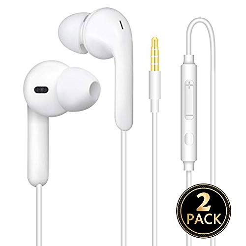 ZJXD Earphones In Ear Headphones Wired Earbuds Noise Isolating Headset With Microphone remote sound control Compatible With iPhone Samsung Huawei Android Smartphones Tablets and more(2 Pack White)
