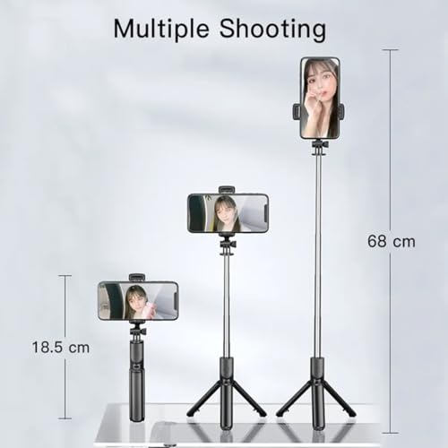 Image of Bouncefit R1 Extendable Selfie Stick with Wireless Bluetooth Remote and Tripod Stand, 3-in-1 Multifunctional Design, Compatible with iPhone /OnePlus /Samsung /Oppo /Vivo /Xiaomi and All Phones (70Cm)