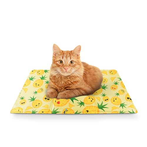 Dog Summer Cooling FurDreams Pet Cooling Mats–Self Cooling Mat Bed for Dogs, Cats to Prevent Overheating During Rest & Sleep–Heat Absorbing & Waterproof Gel Pillow Pad to Keep Ice Cool in Summer–Pineapple (44x64cm)