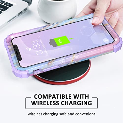 Pixiu Compatible With Iphone 11 Case 6.1 Inch,Three Layer Heavy Duty Shockproof Protective Soft Silicone Hard Plastic Bumper Sturdy Phone Case Cover For Iphone 11 6.1 Inch (Purple Marble) #TOP5
