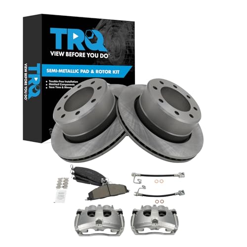 Image of TRQ Rear Brake Pad & Rotor Kit Semi-Metallic Compatible with 2014-2014 Ram 3500