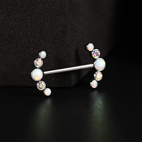 Peaklink G23 Titanium Nipple Barbell 14G Nipple Jewelry Internally Threaded Nipple Rings Opal Nille Jewelry Nipple Bars Body Piercing Jewelry For Women 16Mm #TOP3