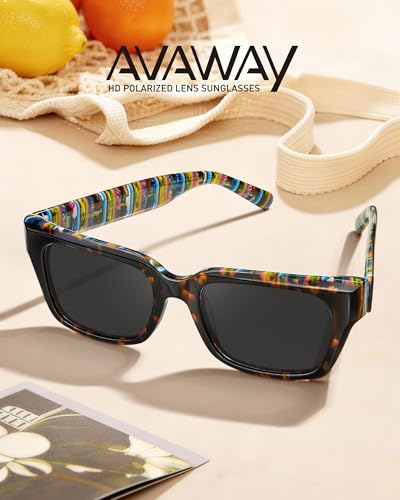 Image of AVAWAY Chunky Rectangle Sunglasses for Men Women, Polarized Trendy Large Acetate Frame UV400 Protection Driving Sun Glasses
