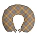 ABAKUHAUS Tela Escocesa de Brown Cojín de Viaje para Soporte de Cuello, Cuadrados superpuestos, de Espuma con Memoria Respirable y Cómoda, 30x30 cm, Azul Gris pálido Caramel
