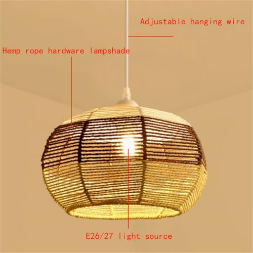 Lustre en corde de chanvre et rotin tressé main pour îlot de cuisine style bohème rustique - 6