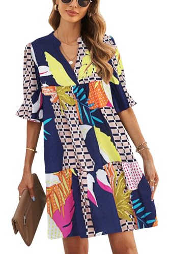 Image of QACOHU Summer Dresses for Women V Neck Ruffle Short Sleeve Casual Shift Dress