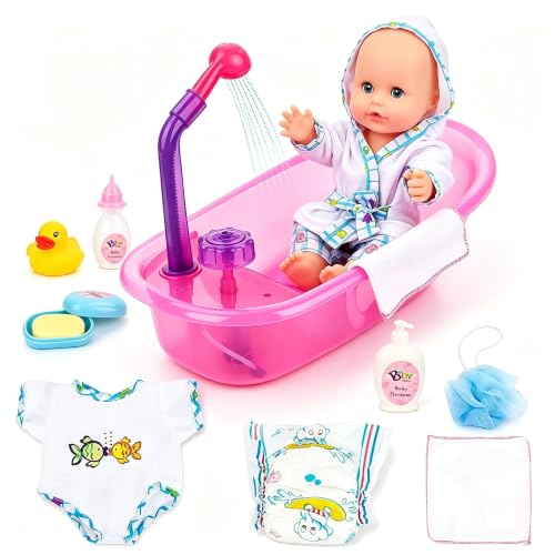 deAO Set da Bagno, Bambola con Vasca da Bagno