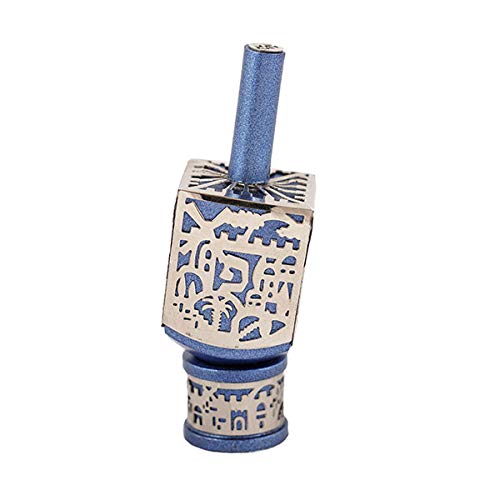 Emanuel Yair Decorative Dreidel with Jerusalem Cutout | Hanukkah Gift Jewish Decorations (Blue DRA-10)