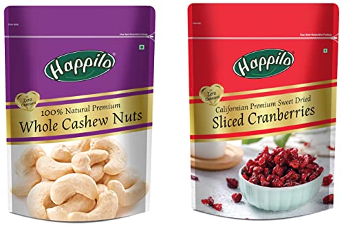 Image of Happilo 100% Natural Premium Whole Cashews, 200g & Premium Californian Dried and Sweet Sliced Cranberries, 200 g