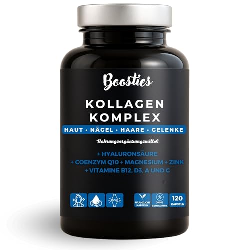 Colágeno Complex marino + Ácido hialurónico + Q10 + Magnesio + Zinc + Vitaminas A, C, B12, D3 | Belleza y articulaciones | 120 cápsulas | Boosties