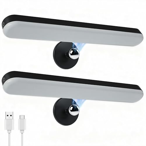 Image of Benreom 2 Pack Wireless Vanity Lights for Mirror, Rechargeable Battery Operated Makeup Light, Adjustable Light Bar, Magnetic Stick on LED Lighting Bathroom Decor Accessories, Black