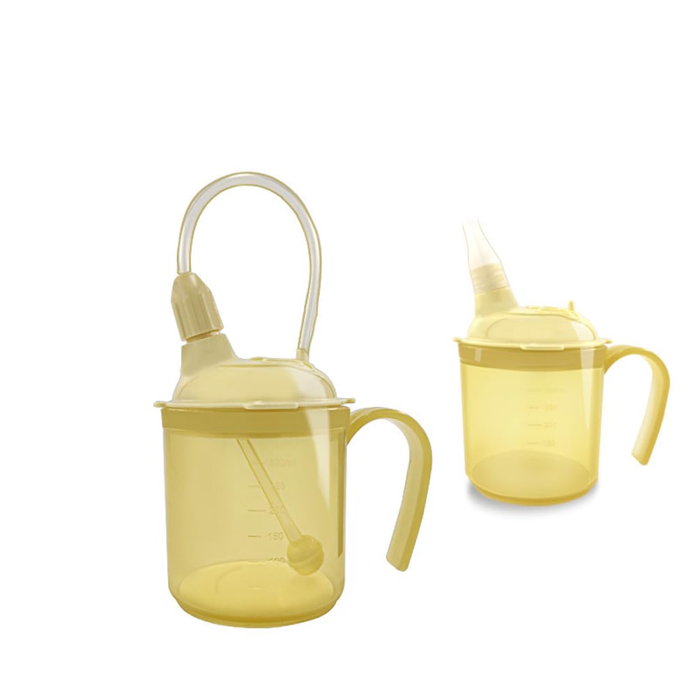 ITODA Drinking Aids Feeding Cup with Straw Elderly Adults Disabled Sippy Bedridden, 300ml Non Spill Handled Spillproof Cups for Limited Mobility Elderly Weak Grip Maternity Drink Water Porridge Soup
