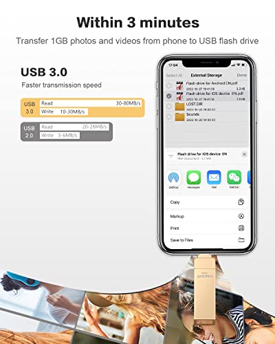 Image of MFi Certified 512GB Flash Drives 3.0 High Speed 3ni1 USB Stick External Storage for iPhone /PC /iPad /Android /More Devices for Ph