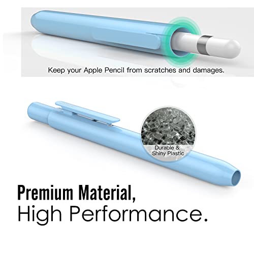 Image of MoKo Holder Case Fit Apple Pencil 1st Gen, Retractable Tip Cap Fit New iPad 10th Gen 2022, iPad 9th Gen 2021, iPad 8th Gen 2020, iPad 6th 9.7 2018, iPad Mini 5th Gen Pencil Case Pencil, Sky Blue | Retractable, Protective Sleeve Skin Cover, Sturdy Clip