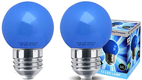 Long Life Lamp Company 2 x Decor 2w LED Coloured Mini Golf Ball Light Bulb Blue E27 Edison Screw Fitting