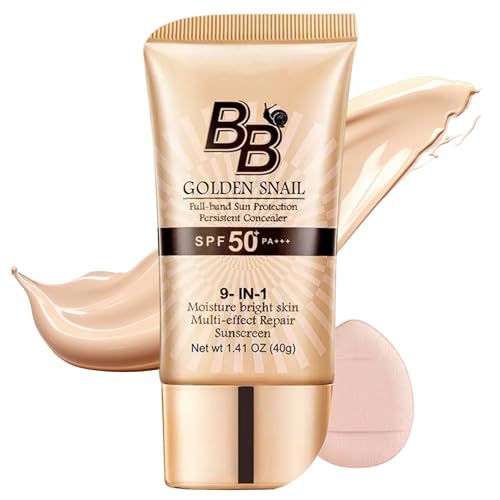BB Cream Tinted Moisturizer With SPF 50, 9 in 1 BB Cream Sunscreen Protection Concealer, Foundation Full Coverage Tinted Moissturizer for All Skin, Oil-Free, Light (#01 Natural color, with 1 puff)