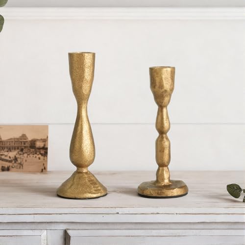 Antique Brass Taper Candle Holders Set of 2 Vintage Iron Gold Candlestick
