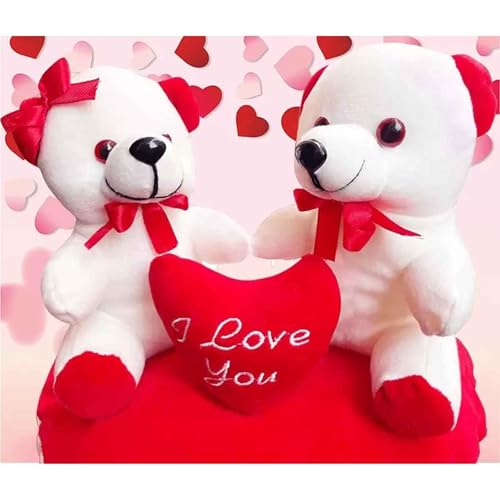 Image of DearJoy Teddy Couple Sitting On A Heart 30 cm
