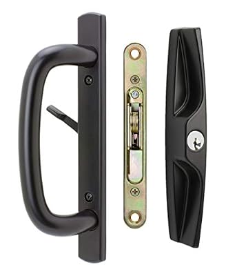 Veranda Sliding Glass Door Handle Set with Mortise Lock, Black, Keyed, 3-15/16” Screw Holes, 1-1/2” Door Thickness