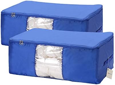 Comforter Storage Bags Containers,Pillow Beddings/Blanket Clothes Organizer Storage Containers With Zippers,Breathable and Moistureproof (Blue 2pcs, XL)