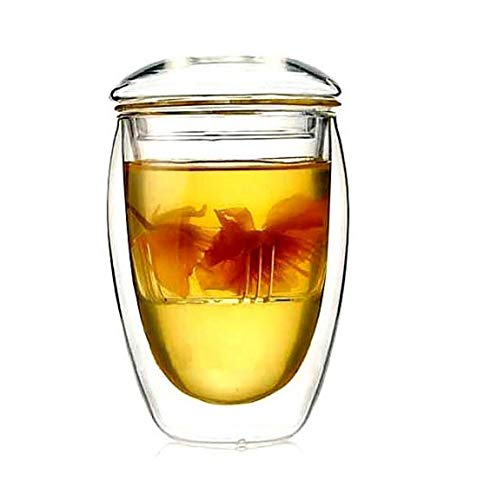 Baskety Nice Design Double Wall Glass Teacup with Tea Infuser Cov...