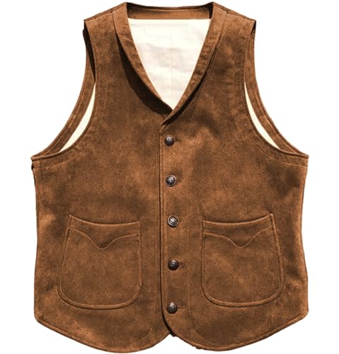 Men's Suede Leather Vest Cowhide Waistcoat Man Western Cowboy Vests with Pockets