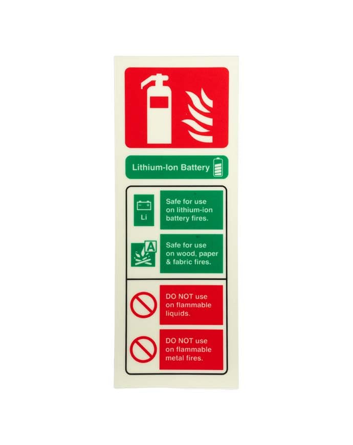 LFX Lithium-Ion Battery Fire Extinguisher - 3ltr, 6ltr, 9ltr - FireShield (Lithium-ion Battery Fire ID Sign Photoluminescent (Portrait) 75mm x 200mm)