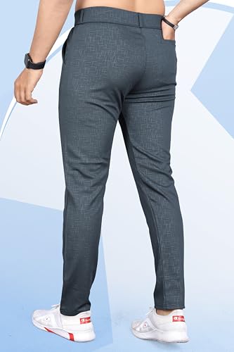 Image of Mehrang Men's Slim Fit Casual Trousers, Black, Cotton Blend, Side Pockets