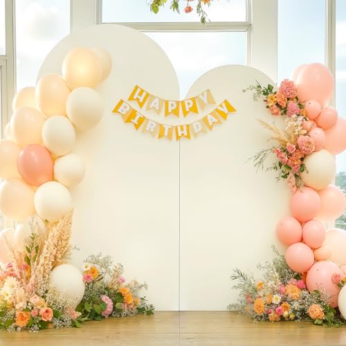 Image of Ivory Arch Cover Set of 2 Spandex 7.2 and 6ft Ivory Arch Backdrop Cover Wedding Arch Stand Covers for Bridal Shower Wedding Baby Shower Birthday Party Ceremony Banquet Photo Arched Background