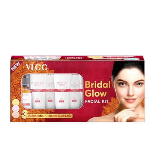 VLCC Bridal Glow Facial Kit – 49g, With Hyaluronic Acid, Niacinamide & Vitamin C. At home facial with 3 Illuminator Strobe Creams – Gold, Lilac, Rose.