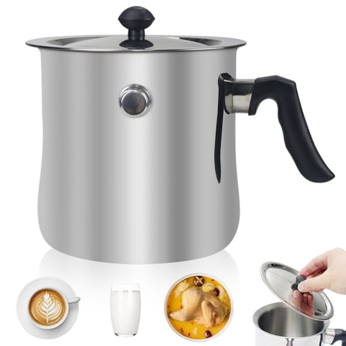 SKJJM Milchtopf mit Deckel, 1.5L Milchtopf Induktion, Simmertopf Induktion, Doppelwandiger Simmertopf für Gas Elektro Wasserbad Induktion Halogen Keramik Induktionsherde (Edelstahl)