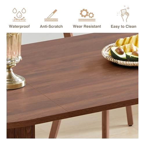 Image of 70.8 Inch Dining Table for 4-6 People, Oval Kitchen Table with Semi-Cylindrical Legs Base, Modern Farmhouse Round Dinner Tables for Dining Room Kitchen Living Room (Walnut)