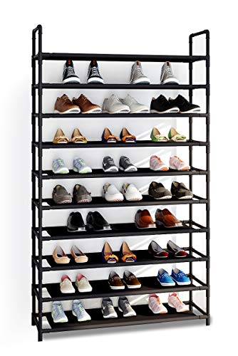 ComHoma Shoe Rack 10 Tiers Large Shoe Rack Organizer for 50 Pairs Space Saving Shoe Shelf Non-Woven Fabric Shoe Storage Cabinet Adjustable Shoe Storage Cabinet Black