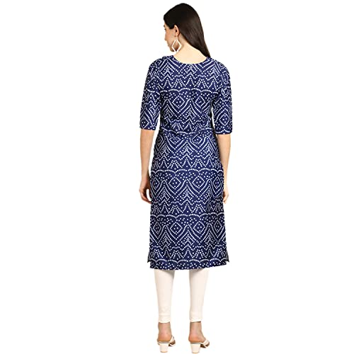 Image of Pinkmint Women's Crepe Blue Color Bandhani Printed Straight Kurti (R-530366 L )