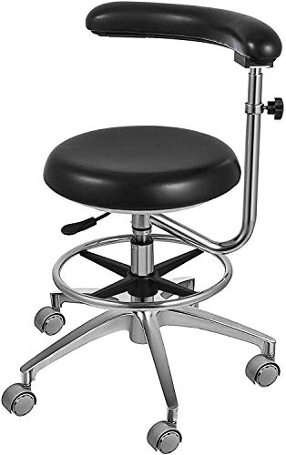 Oubo Brand Black Assistant Stool 360° Rotation Armrest Dental Pu Leather Backrest Medical Office Use #TOP2