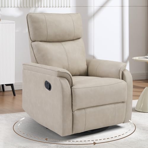 Image of HAOMARKETS Swivel Rocker Recliner Chair, Manual Faux Leather Glider Rocking Recliners for Adults, 360 Swivel Nursery Reclining Sofa with Padded Backrest for Living Room, Beige