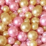 Cymtoo 140 Pieces Floating Pearls for Vase Filler Pearl Beads No Hole Vase Pearls Makeup Beads for Brushes Holder, Home Wedding Decor 10/14mm(Gold, Pink)