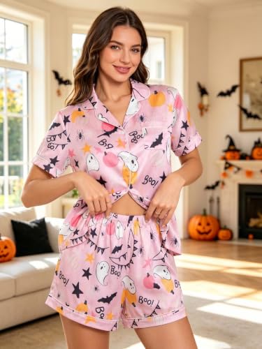 Halloween Pajamas 2 Piece Womens Ghost Button Down Short Sleepwear Sets - image 4