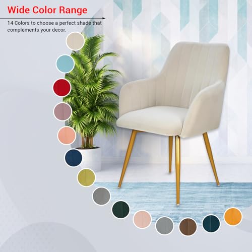 Image of Taboo Velvet Dining Chair Set of 4 | Upholstered Accent Arm Chairs | Soft Cushioned Seat with Backrest | Modern Velvet Fabric Chairs with Metal Legs | Living Room, Bedroom, Cafe & Restaurant | White