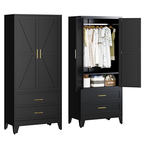 FIRMET Steel Wardrobe Closet with Drawers and Shelves