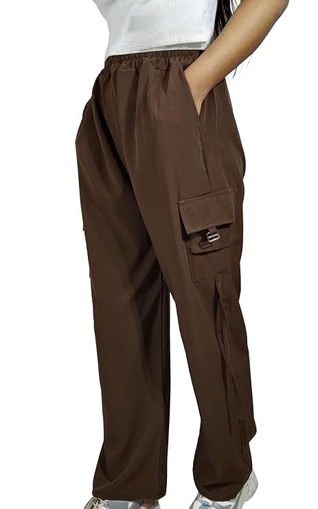 Image of ARYANSH Shoppe 4 Pocket Straight-Fit Cargo Trouser Pants for Kids Girls | Stylish High-Waist Casual Wear with Pockets | Small to XXL