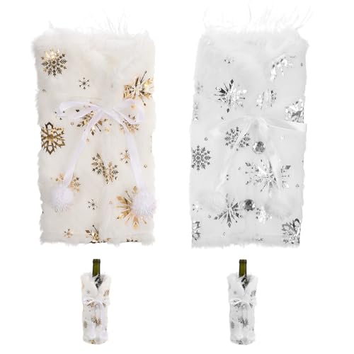 Cabilock 2 Piezas Juego De Botellas De Vino Bolsa De Botella De Vino De Arpillera Bolsas De Peluche De Arbol De Navidad Bolsas Navideñas para Botellas De Vino Decoraciones Telas De Felpa