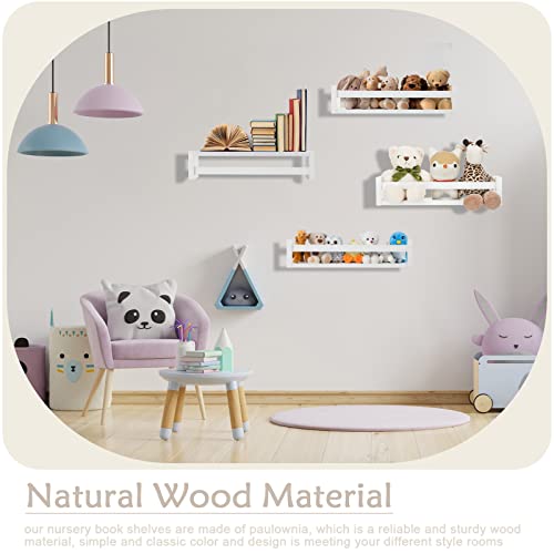 Set Of 6 White Wood Nursery Book Shelves For Kids Room Wall Farmhouse Book Shelf Organizer Natural Wall Bookshelf Rustic Wall Spice Rack Or Kids' Room, Kitchen, Bathroom,Toys And Decor 15.7 X 4 Inch #TOP4