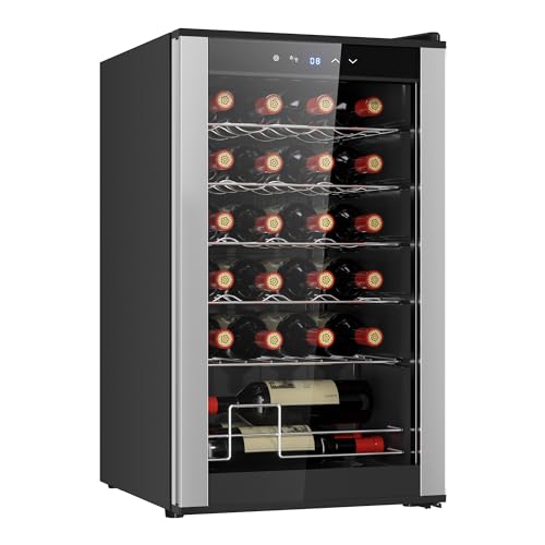 Koolatron Wine Fridge - Wine Cooler, 24 Bottle Wine Cabinet for Champagne, Red & White Wine, Dual Zone Freestanding Cellar For Bar, Home, Kitchen, Double Paned Glass Door, (68L)